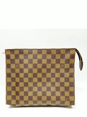 Authentic Louis Vuitton Damier Ebene Poche Toilette Cosmetic Pouch Brown Canvas